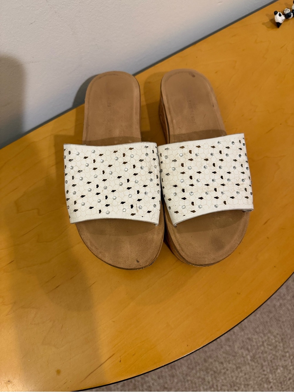 Women’s White Slide Sandals with Laser-Cut Detail